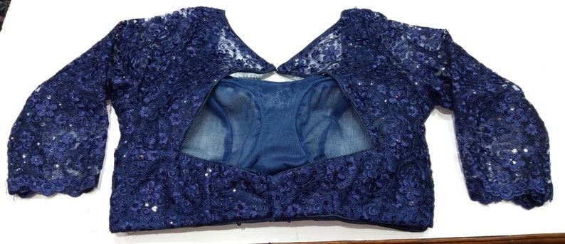 New Designer Blue Net Embroidered Readymade Choli Stitched Top Saree Wedding Party Wear Blouse Marriage Tunic Sari for Women