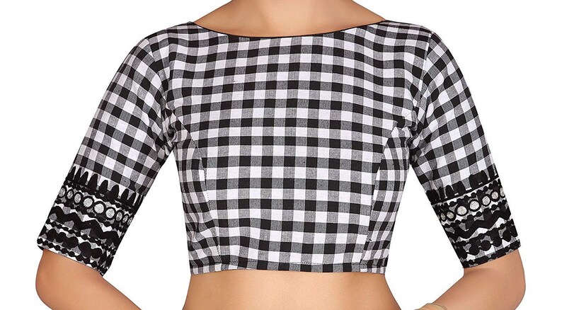 BLACK AND WHITE Cotton Readymade Blouse Stitched Wedding Christmas Party Wear Indianattire Crop Sari Top For Women