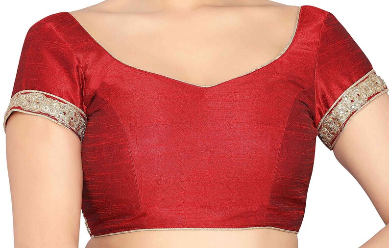 Readymade New Poly Raw Silk Wedding Saree Stitched Rajasthani Blouse Crop Christmas Party Wear Sari Top For Women