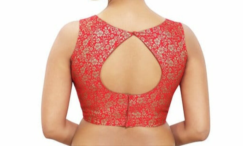 Designer Readymade Benaras Brocade Stitched Wedding Christmas Party Wear Indianattire BOAT NECK Blouse Crop Sari Top For Women