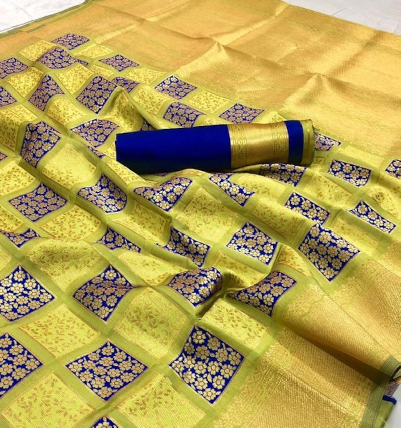 Heavy ART Silk Saree Bridal Christmas Gift Occasional Wear Party Wedding Sari Wear with Running Blouse CC1