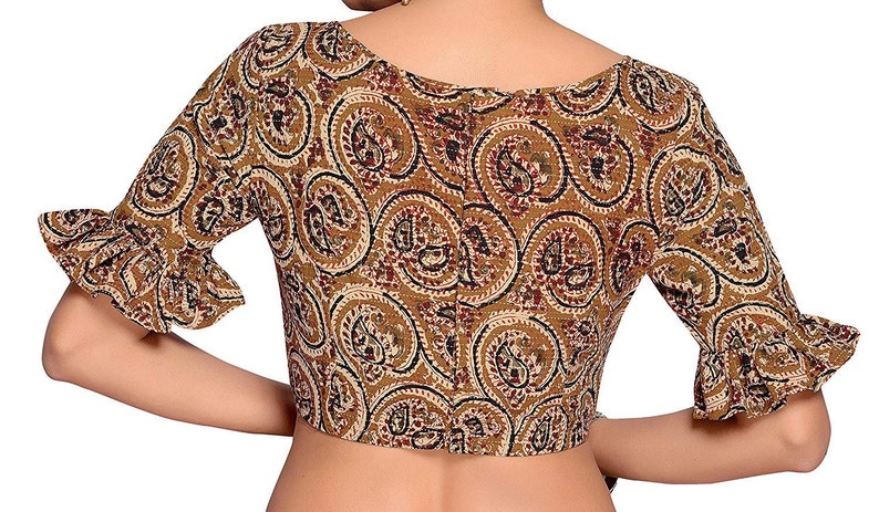 Traditional Cotton Readymade Blouse Stitched Wedding Christmas Party Wear Bagru Print Indianattire BOAT NECK Crop Sari Top For Women