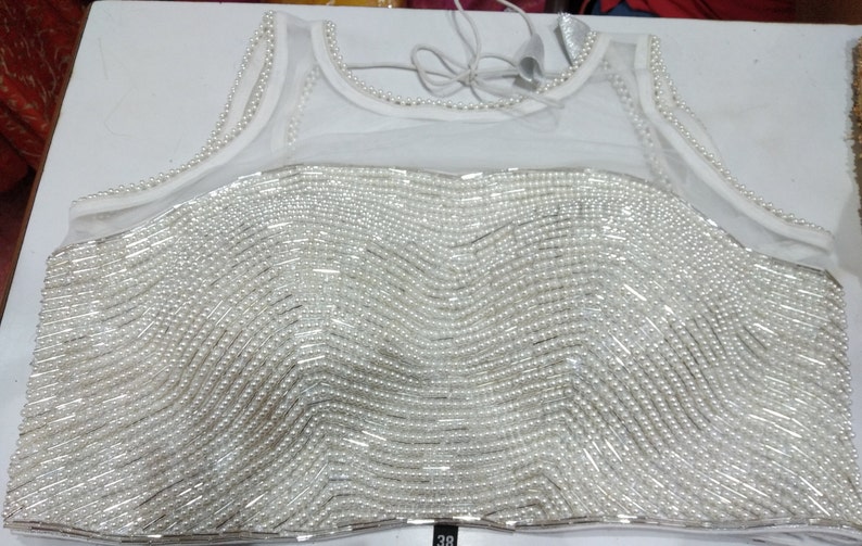 Heavy SILVER Readymade Wedding Party Wear Fully Zircon /& Bugle Work Blouse Choli Stitched Top Saree Marriage Tunic Sari for Women