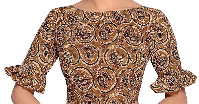 Traditional Cotton Readymade Blouse Stitched Wedding Christmas Party Wear Bagru Print Indianattire BOAT NECK Crop Sari Top For Women