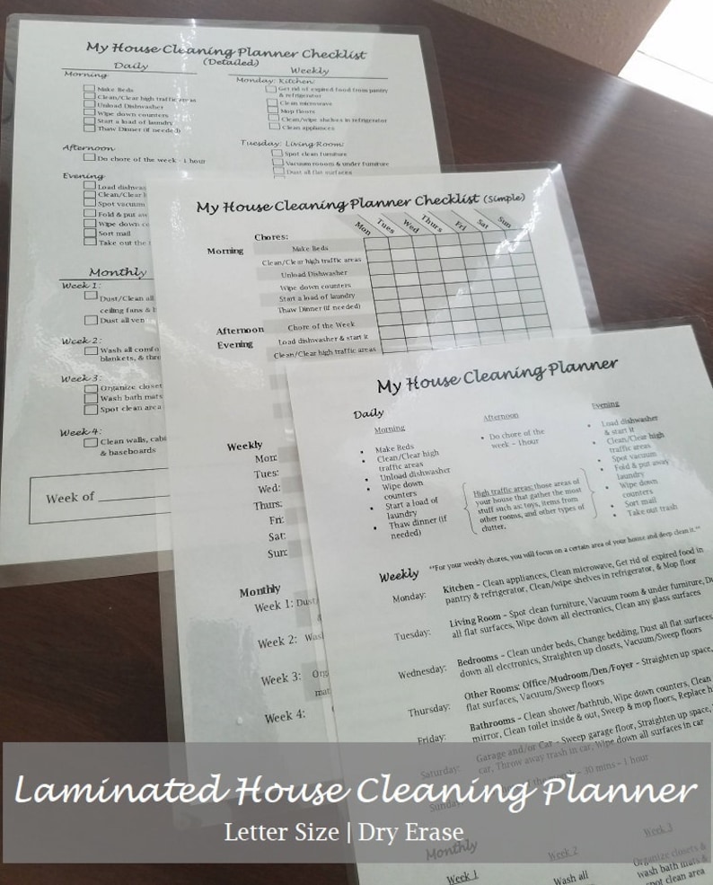 My Laminated House Cleaning Planner Schedule & Checklists Helps With