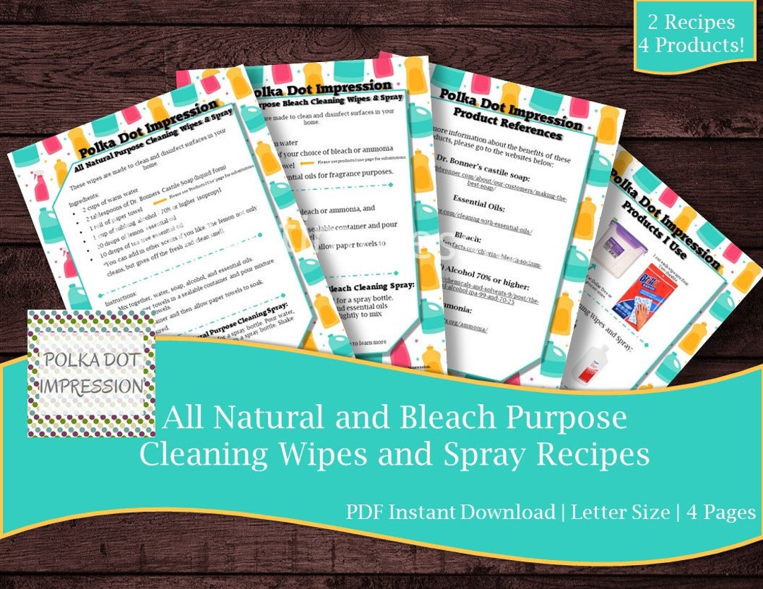 All Natural and Bleach Purpose Cleaning Wipes and Spray Recipe Etsy
