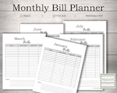 My Monthly Bill Planner, Household Bill Form, Bill Tracking Form, Printable Bill Planner, Business Monthly Bill Planner PDI SKU T00006