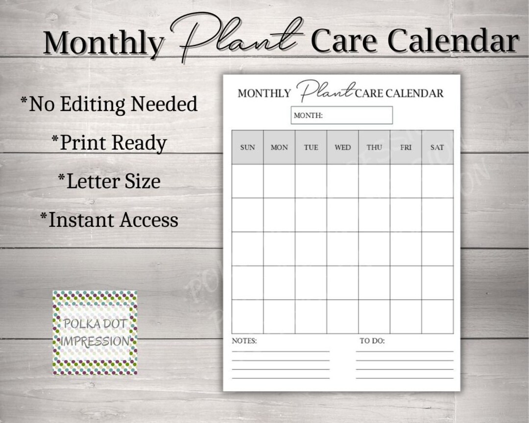 Monthly Plant Care Calendar, Indoor Plant Care, Gardening Log, Checklist for Plants, House Plant ...