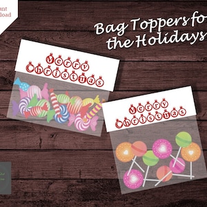 Merry Christmas White Bag Toppers, Goodie Bag Toppers for Kids, Christmas Holiday Gift Bags, Holiday Party Favor Bags, PDI SKU H00013