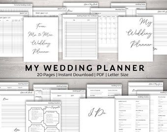 20 Page Minimalist Wedding Planner, Printable Wedding Planner Pages , Letter Size Wedding Checklist, Wedding Plan Bundle | PDI SKU P00051