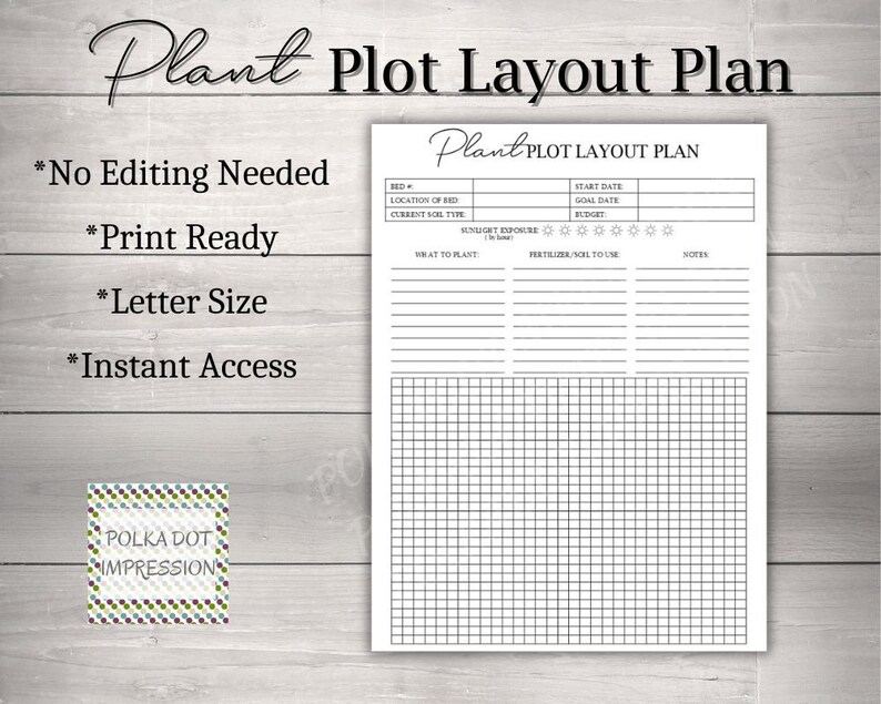 Plant Plot Layout Plan, House Plant Guide, Gardening Log, Checklist for ...