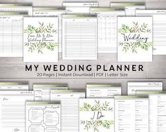 Printable Wedding Planner Pages , 20 Page Easy To Use Wedding Guide, Printable Wedding Checklist, Wedding Plan Bundle | PDI SKU P00055
