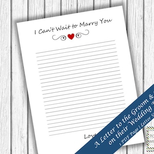 No puedo esperar para casarme contigo, regalo de boda para la novia, carta del día de la boda, carta de felicitación de boda, nota de amor de la novia PDI SKU P00043