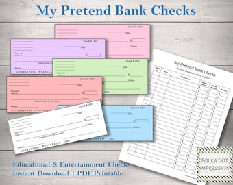 Mis cheques bancarios simulados / Cheques simulados para niños / Cheque de juego con registro de cheques bancarios PDI SKU C00002