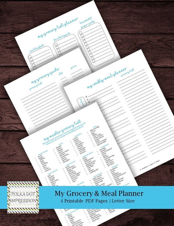 My Blue Grocery & Meal Planner Weekly Meal Planning Grocery | Etsy
