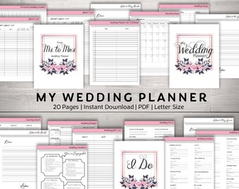Printable Wedding Planner Pages , 20 Page Easy To Use Wedding Planner, Printable Wedding Checklist, Wedding Plan Bundle | PDI SKU P00057
