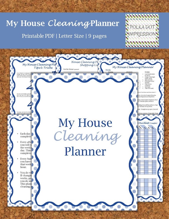 My Blue House Cleaning Planner, DIY Cleaning Routine, Printable