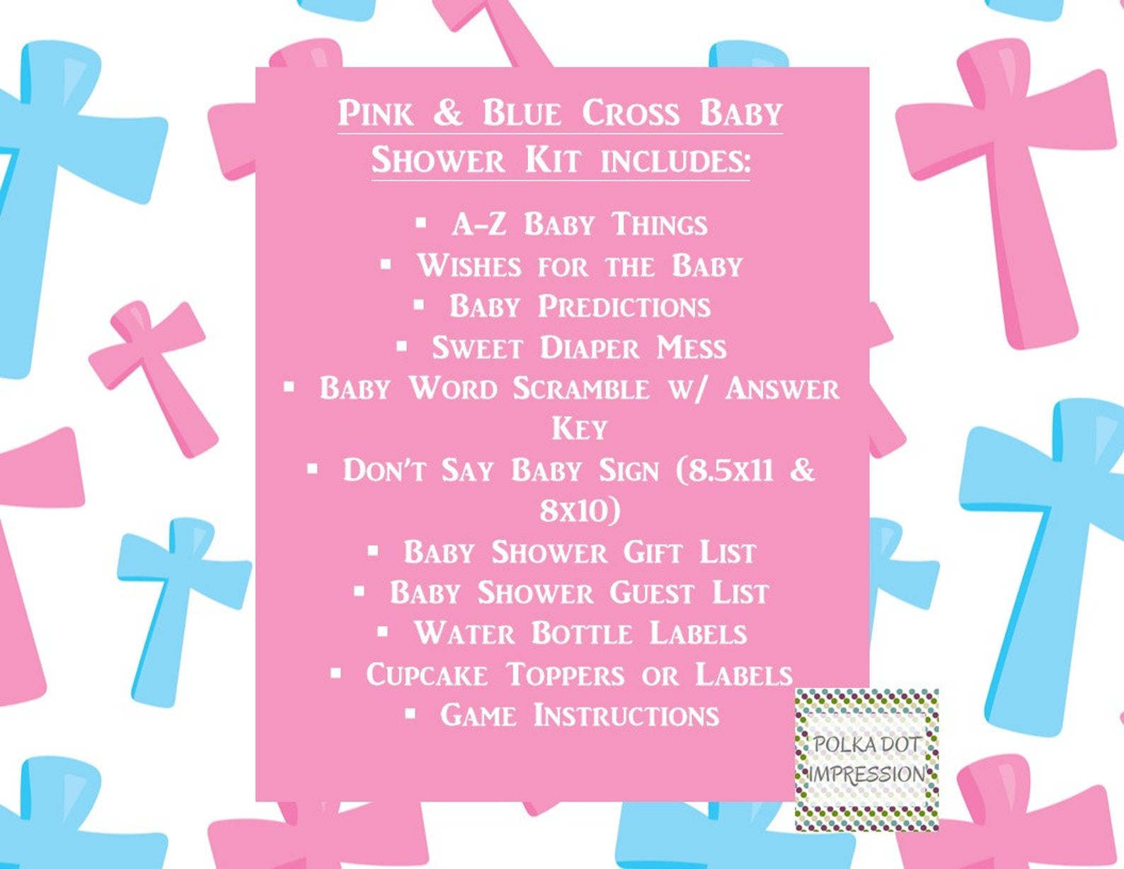 Blue & Pink Cross Themed Baby Shower Games Kit A to Z Baby Etsy