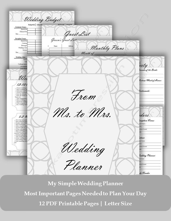 Silver Simple Wedding Planner Elegant Wedding Planner Diy Etsy