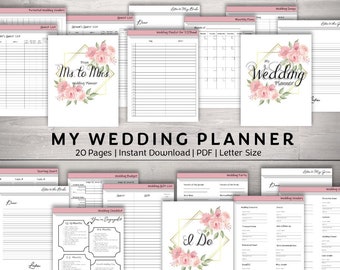 Minimalist and Easy to Use 20 Page Wedding Planner, Printable Wedding Planner Pages , Wedding Template, Wedding Plan Bundle | PDI SKU P00058
