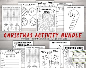 Christmas Activity Bundle for Children | Holiday Learning Worksheets | Word Search | Mazes | Tic Tac Toe | Coloring Pages PDI SKU H00020