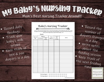 My Baby’s Nursing Tracker, Daily PDF Tracker for Newborns, Record Diaper Changes and Feeding Sessions PDI SKU T00004