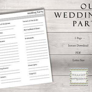 Our Wedding Party | Wedding Party List | Wedding Arrangement| Bride and Groom Planning | Minimalist Wedding Template | PDI SKU P00072