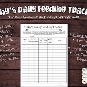 Baby’s Daily Feeding Tracker, Tracker for Feeding Baby, Newborn Feeding Planner, Babysitter Log, Daily Infant Care, PDI SKU T00003