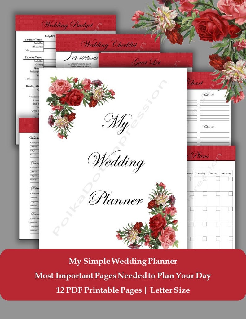 Red Rose Simple Wedding Planner Bridal Red Wedding Plans Diy Planner Ideas Wedding Book Printable Wedding Pdf Wedding To Do List Pdf
