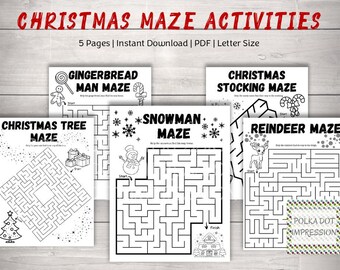 Christmas Maze Activities for Children | Fine Motor Skills Worksheets | School Pages for Kindergarten through 2nd Grade | PDI SKU H00021