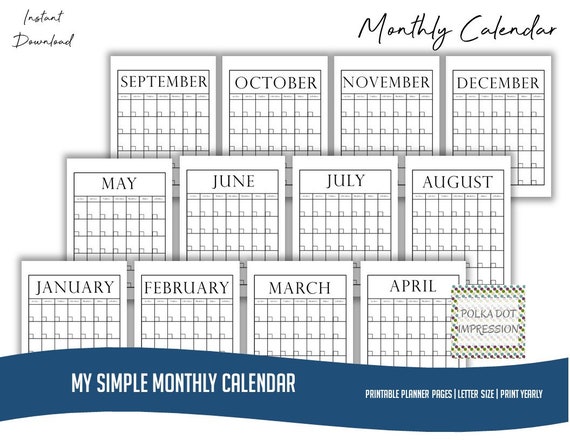 My Simple Monthly Calendar School Calendar Month to Month Calendar 2023 Calendar  Printable PDF Planner PDI SKU T00009 - Etsy