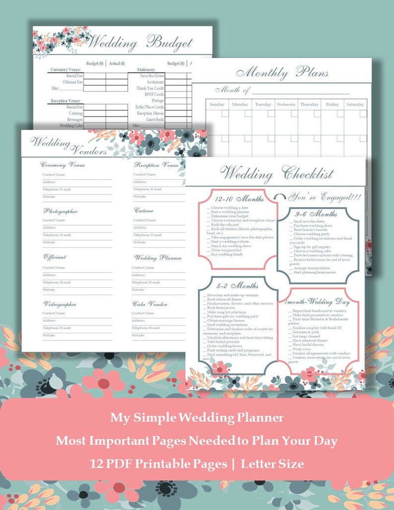 Floral Simple Wedding Planner Printable Diary Wedding - Etsy