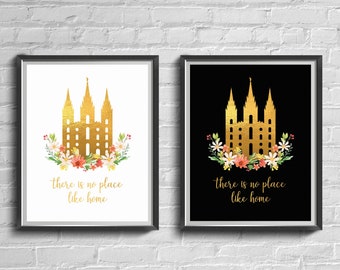 Es gibt keinen Ort wie zu Hause LDS Tempel - Sofortiger Download druckbare Wand-Dekor - LDS Gold Tempel - Schwarz und Weiß - SLC Utah - Lds Zitat