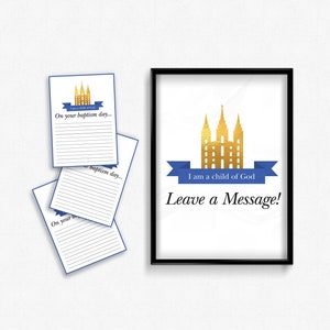 LDS メッセージを残す洗礼カード - LDS 洗礼の証言印刷物 - LDS 洗礼ギフト印刷物 - 青いバナー LDS 洗礼装飾 - 証言カード