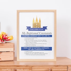 HLT Meine Taufbünde - Sofortiger Download Wandkunst - LDS Versprechen Geschenkidee HLT Taufe - Blauer Banner Gold Tempel - printables