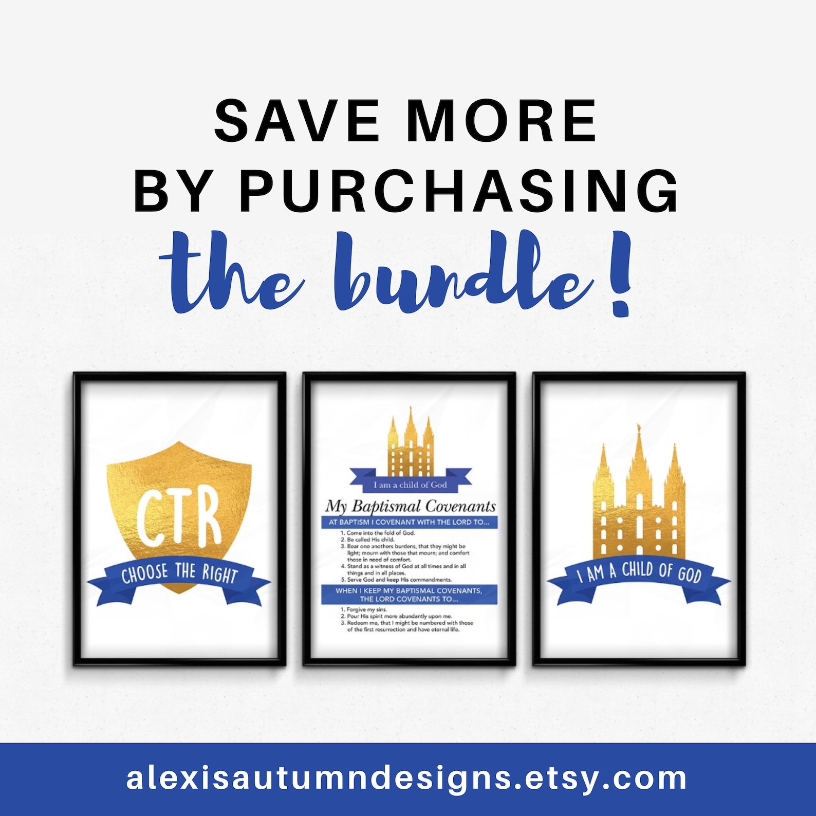 Blue Banner LDS Temple Printable Faux Gold Foil Lds Temple - Etsy