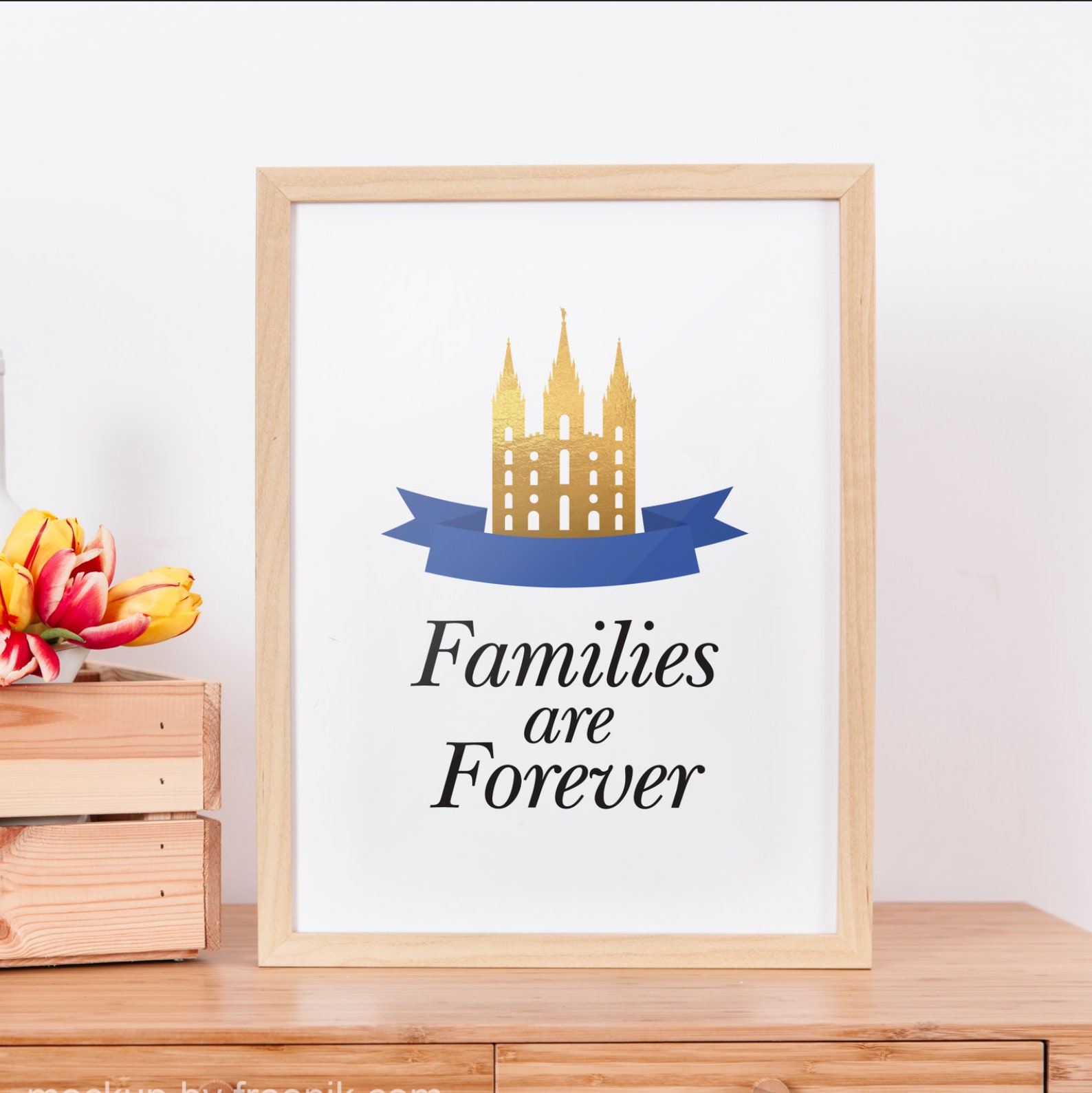 Blue Banner LDS Families Are Forever Printable Faux Gold Foil | Etsy