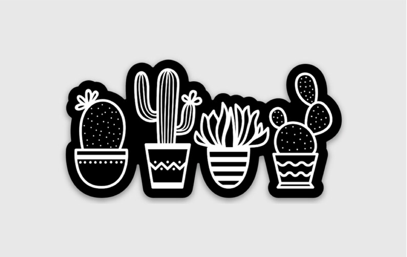 black white cactus sticker waterproof weatherproof etsy