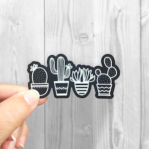Black + White Cactus Sticker | waterproof cactus sticker | Plant Cactus Lover illustration Sticker | water bottle cactus doodle stickers
