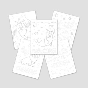 Corgi Coloring Pages, Printable Coloring Pages, Corgi Birthday Party Activity, Girls Birthday Party, Kids Coloring Pages, Quarantine Pages