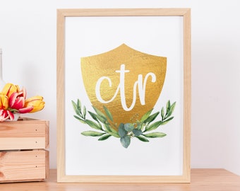Greenery CTR LDS Printable, Faux Gold Foil lds ctr shield, LDS Baptism Print, lds primary print, lds young women printable, iyoung men print