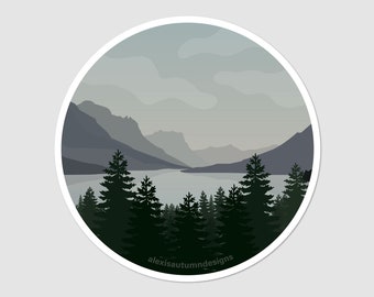 Mountain Landscape Round Sticker | 3 inch sticker | Waterproof + Weatherproof | water bottles and laptops! | Adventure Mountain Sticker Gray