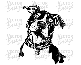 Smiling American Staffordshire Terrier Pitbull Amstaff Original Vector Graphic Digital DXF EPS SVG