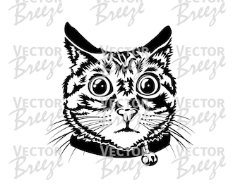 Surprised Cat Funny Kitty Vector Original Illustration Graphic Digital Instant Scalable File DXF EPS SVG