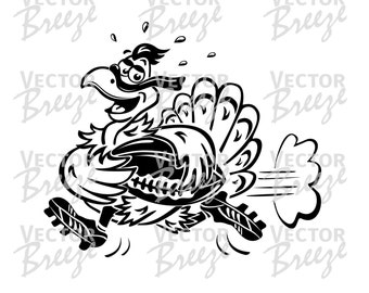 Happy Funny Turkey Running With an American Football Ball Bowl Original Vector Graphic Digital DXF EPS SVG