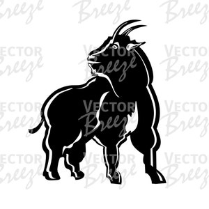 Mountain Goat Black Vector Original Illustration Graphic Digital File Download DXF SVG EPS