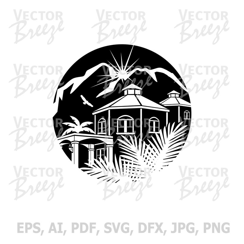 Luxury Tropical Cozy Villa Vector Original Illustration Etsy