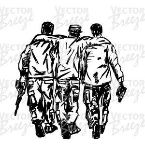 Military Friends Brothers in Arms Walking Original Vector Sketch Digital File Download DXF SVG EPS
