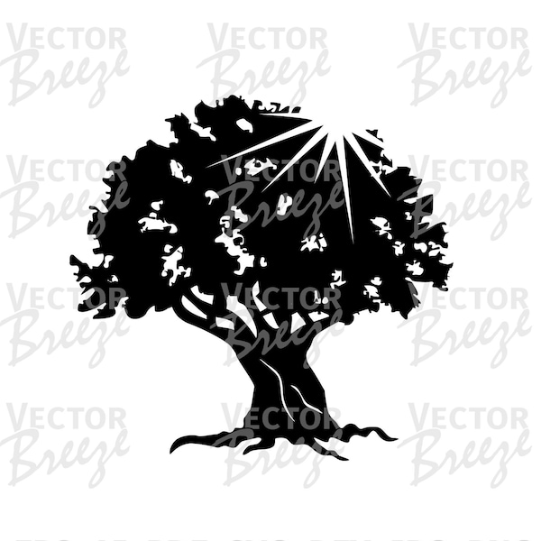 Old Strong Tree Leaves Sunshine Roots Vector Original Illustration Graphic Digital DXF EPS SVG