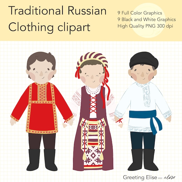 Traditional Russian Clothing Clipart, Russian unit study, clipart for Russian lesson plans, geography clipart, social studies, old Russia